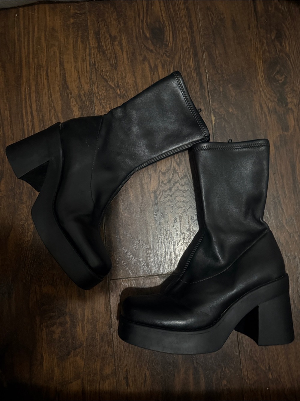 Steve Madden Black Platform Chunky Heel Ankle Boots